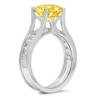 3. ct briljantan okrugli rez simulirani žuti dijamant 14k pasijans od bijelog zlata sa akcentima Svadbeni