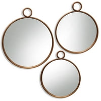 Okrugli bronzani metalni zidni ogledalo-Set-bronzani Metal
