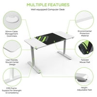 Eureka ergonomski računarski sto, bijeli kancelarijski sto sa besplatnom podlogom za miš, Računarska radna
