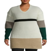 Šta je sljedeće ženski Plus Size V-izrez blokirani tuniki džemper u boji