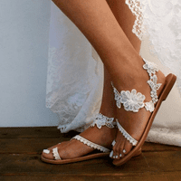 Ženske vjenčane ravne sandale bijele čipkaste sandale sandale na plaži sandale za vjenčanje bijela haljina