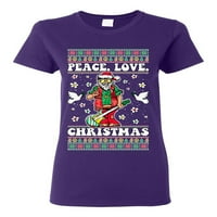 Divlji Bobby mir ljubav Božić ružan Božić džemper žene grafički Tee, ljubičasta, 3x-veliki