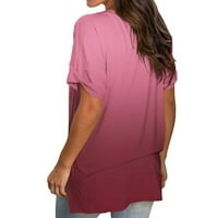 Plus Size košulje za žene šorc rukav labavi kroj gradijent štampani V-izrez udobni prozračni vrhovi ispod