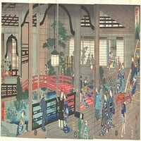 Unutrašnjost čajne kuće Gankiro u Jokohama Poster Print Suzuki Hiroshige II