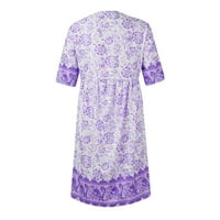 Ležerne haljine za žene Dužina gležnja - duljina labava A-Line cvjetna V-izrez Dress Purple 2xL
