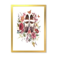 Designart 'Wildflowers With Ancient Oxford Shoes' Farmhouse Framed Art Print