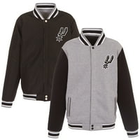 Muški JH Dizajn Siva Crna San Antonio Spurs vezeni logo Reverzibilni runo FLEECE Full-Snap Jacket