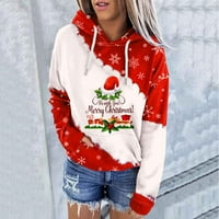 Božić Hoodies za žene Dugi rukav blok boja Duks Kengur džep slatka Božić Print pulover Tops
