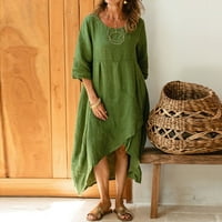 Haljine za žene casual visoki struk ženski rukav okrugli izrez a-line s punom plažom ljetna haljina zelena