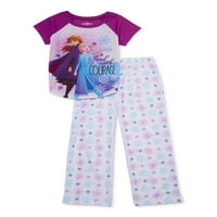 Disney Frozen Girls 4-kratki rukav gornji dio i duge hlače, 2-dijelni set pidžama