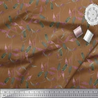 Soimoi Brown Cotton Duck Fabric Leaves Watercolor Print Fabric by Yard Wide