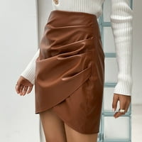 Ženska Moda jednobojna haljina visokog struka seksi Hip suknja nepravilne bore dizajn suknja braon l