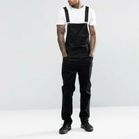 Leodye Hlače za muškarce čišćenje mens operite Ukupni skok Streetwear Pocket Suspender Hlače Hlače Crne