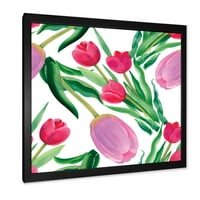PROIZVODART 'Cvjetanje prekrasnih ružičastih tulipana cvijeća na bijeloj' tradicionalno uramljenim umjetničkim