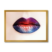 PROIZVODNJENJE 'Ženske usne sa svijetlim višebojnim ružnim ružnom' Moderni uokvireni umjetnički print