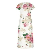 Usmixi haljine za žene Plus Size udobne pamučne lanene ljetne cvjetne labave nabrane ljuljačke duge sarafane