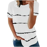 Ženski ljetni vrhovi modni labavi kratki rukavi majica s Krojnim prugama s printom bluza