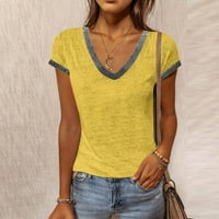 Yubatuo ženska ljetna kratka rukava V-izrez majica Casual jednobojni vrhovi za žene žuta 2XL