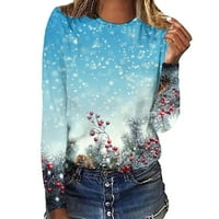 Žene posada vrat Dugi rukav Božić duksevi Snowflake Božić Tree slatka sob Print labave T-shirt bluza Casual Tops Sky Blue M