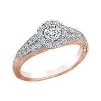 Karatni okrugli oblik bijeli prirodni dijamant Halo klaster zaručnički prsten u 14k prstenu od punog ružičastog zlata Veličina-10