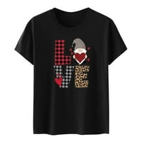 Cethrio ženske košulje - Casual Valentinovo kratki rukav Digitalna štampa okrugli vrat labave t-bluze vrhovi Crni