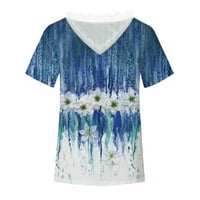 Ženski vrhovi V-izrez ženska bluza Casual Floral Shirts kratki rukav Summer Blue XL
