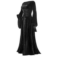 Baberdicy haljina Ženska duga haljina Vintage Dugi rukav jednobojna dužina poda elegantna Vilenjačka haljina za zabavu Crna L4