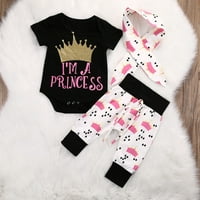 Novorođene dječje djevojke Princess Crown Print Rompers + hlače + set odjeće za glavu