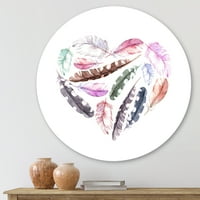 Designart 'Retro Pink Bird Feathers With Heart' Bohemian & Eclectic Circle Metal Wall Art-disk of 11