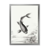 PROIZVODNJAČA 'Crno-bijela vintage riba I' Nautika i obalna uokvirena umjetnička štampa