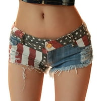 Šorts za žene Žene američka zastava teksas farmerke niski struk rupa džepovi Mini šorc pantalone farmerke