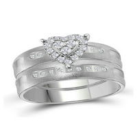 Čvrste 14k bijelog zlata Njegova i njena okrugli dijamant srce odgovara par tri prstena Svadbeni zaručnički
