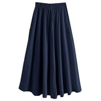 Bazyrey suknje za žene Čvrsti povremeni visoki struk naglih a-line midi suknja sa džepom midi suknji plavi