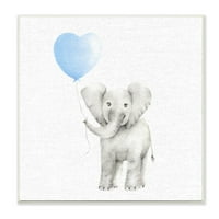 Dječja prostorija Stupell Baby Elephant Plavi balon Pokretajte liste rastegnuto platno Zidna umjetnost