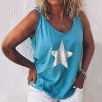 Buigttklop majice za žene, moderan ženski povremeni pet šiljastih zvijezda otisak bez rukava bez rukava