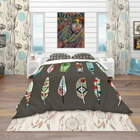 Designart' Feathers Painted with Colorful Ethnic Pattern ' Southwestern poplun Cover Set