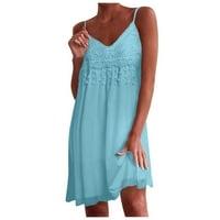 Clearsance Ljetne haljine za žene bez rukava A-line mini seksi V-izrez Čvrsta haljina svijetlo plava 3xl