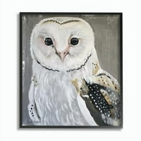 Stupell Home Décor Industries Owl portret bijela siva slika životinja uramljena zidna Umjetnost Suzi Redman