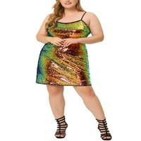 Jedinstvene ponude Ženske plus veličine Cami Glitter Sequin Spaghetti remen Mini haljine