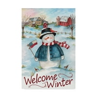 Zaštitni znak likovne umjetnosti' Snowman Farm Scene Welcome Winter ' platnena Umjetnost Melinde Hipsher