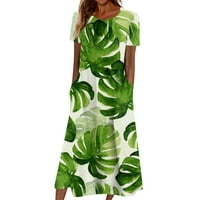 Ljetna haljina za žene Casual štampani V-izrez kratki rukav plaža Swing haljina zelena M