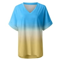 Vrhovi za čišćenje, Ženski modni gradijent Print bluza V-izrez kratki rukav labave majice Rollbacks vrhovi