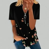 Usmixi majice za žene kratki rukav V-izrez cvjetni Print ljetni Osnovni vrhovi modni labavi kroj udobne