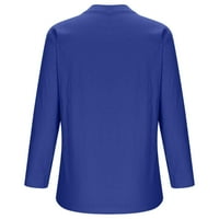 Valuumao pamučne posteljine za žene plus veličina gumba uz V izrez majice Roll-up dugi rukav Henley bluze