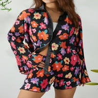 Žene Y2K hlače postavljene su prevelizirani cvjetni tiskani gumb dolje majica visokih struka plutajuže ležerna ljetna salon
