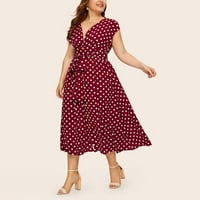 Ljetne haljine za žene Bohemian With With-Duljina Bohemian Wrap Polka Dot party V-izrez Crvena 5xl
