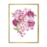 Designart 'Bouquet Of Pink Retro Flowers' Tradicionalni Uramljeni Platneni Zidni Print