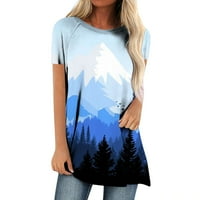 Scyoekwg ženski vrhovi za gamaše Trendy tiskani grafički labavi ljetni kratki rukav košulja Clocky dugi