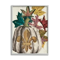 Stupell Industries Fleur-de-lis Crest Pumpkin Vintage jesenji raspored listova, 14, Dizajn Daphne Polselli