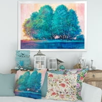 PromenArtic 'plavi obojeni dojam drveća LASESIDE' Jezero Kuća uramljena umjetnička štampa
